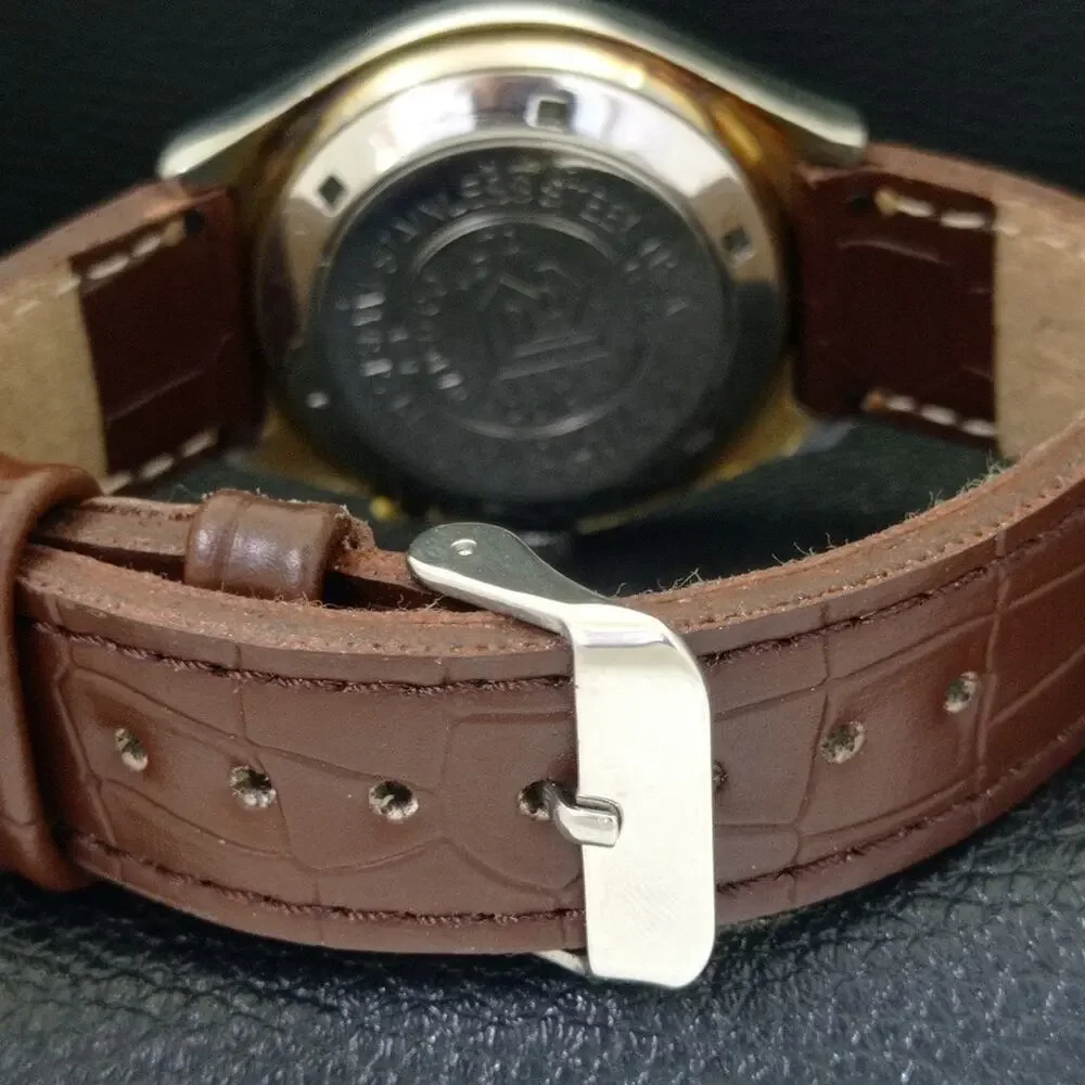 Vintage 1984 Ricoh Automatic Mens Silver Watch W/daydate & Gold accents